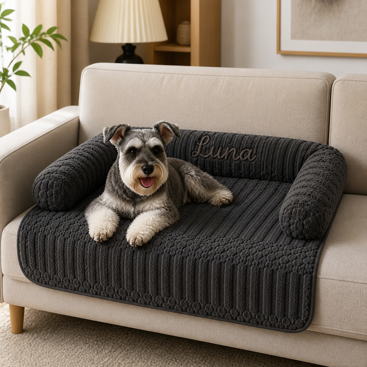 Personalized Fluffy Dog Sofa Bed & Protective Couch Cover
