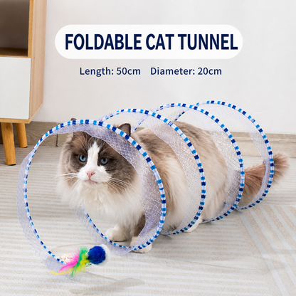 Collapsible Spiral Cat Play Tunnel with Feather Bells
