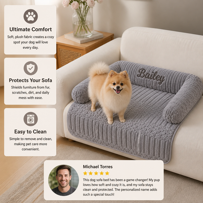 Personalized Fluffy Dog Sofa Bed & Protective Couch Cover