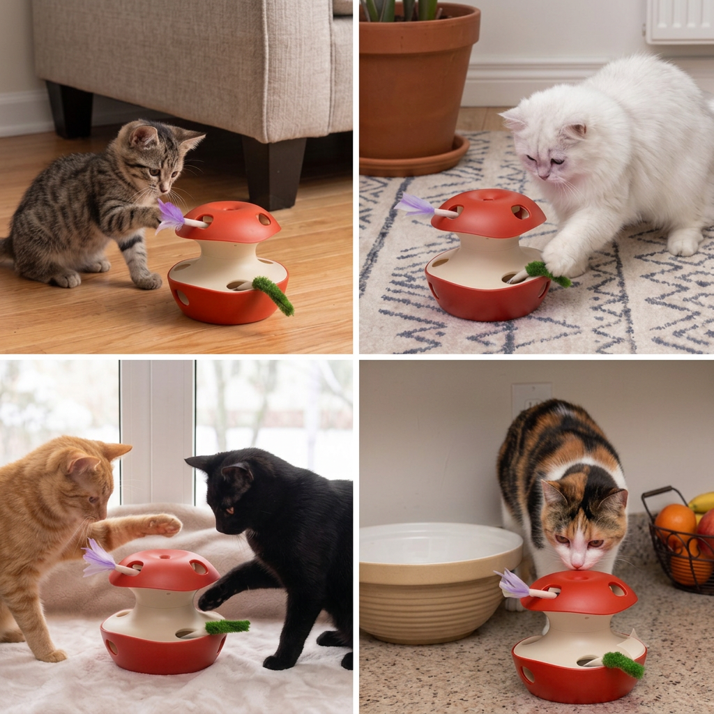 3-in-1 Apple-Shaped Cat Toy – Interactive Feather & Ball Toy