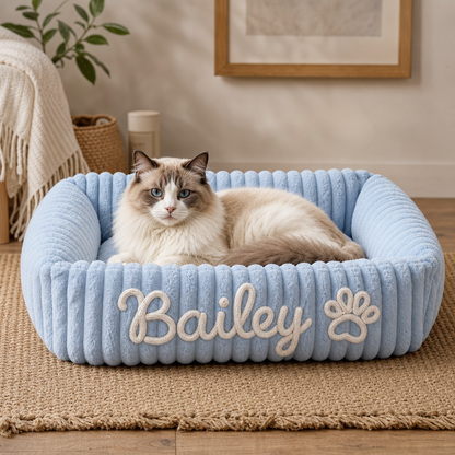 Personalized Fluffy Cloud Cat Bed with Soft Bolsters