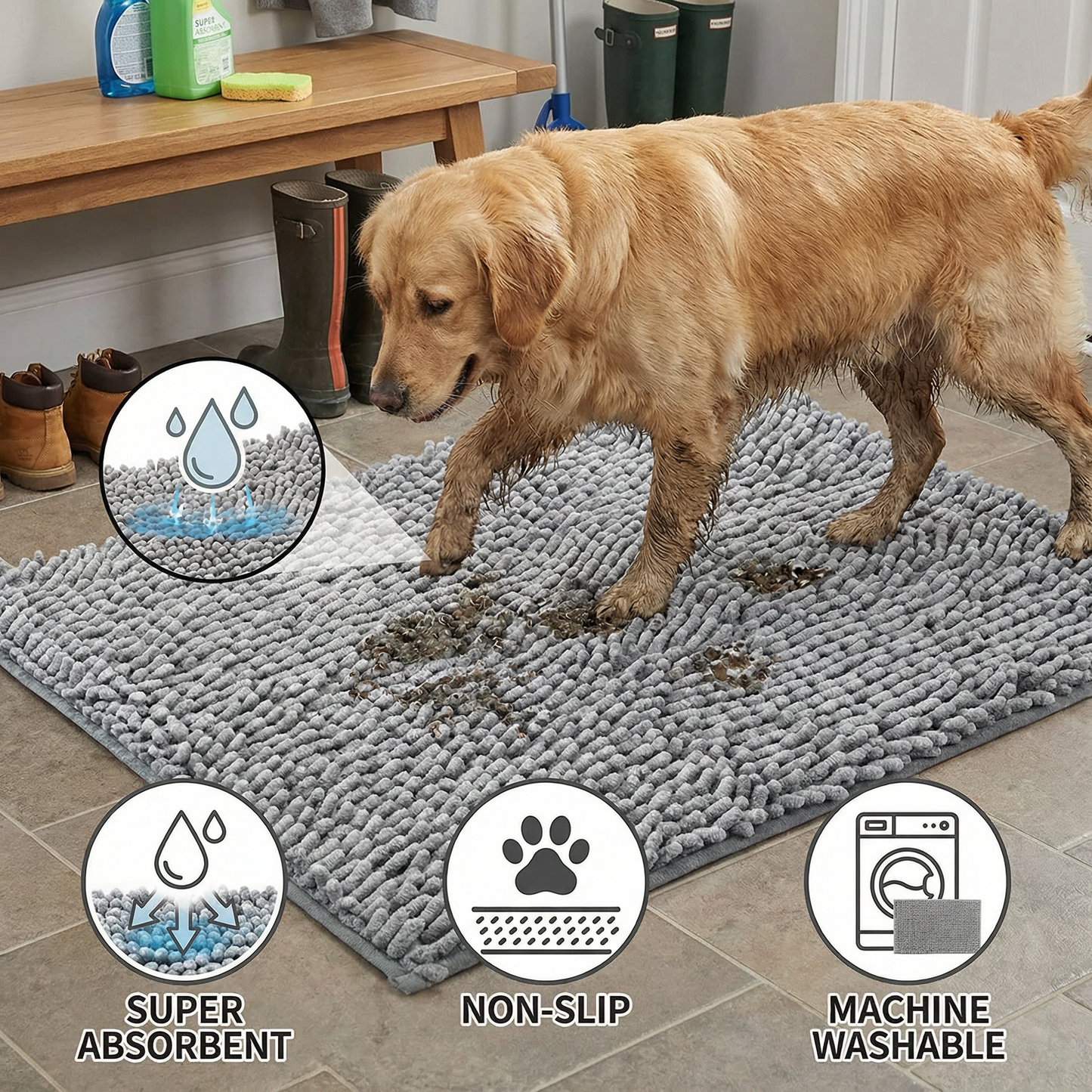 Dog Mud Mat – Super Absorbent, Non-Slip & Washable