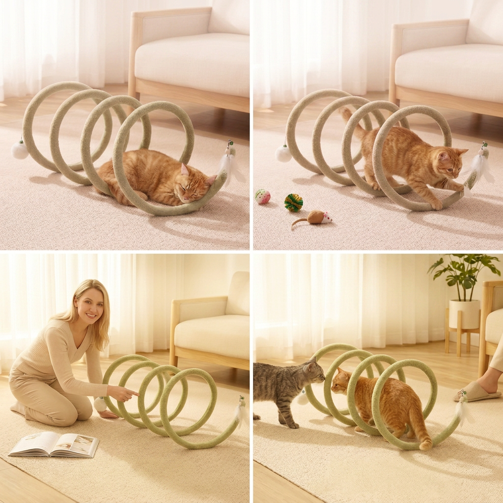 Foldable Spiral Cat Play Tunnel with Hanging Bell