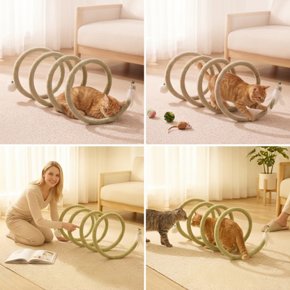 Foldable Spiral Cat Play Tunnel with Hanging Bell