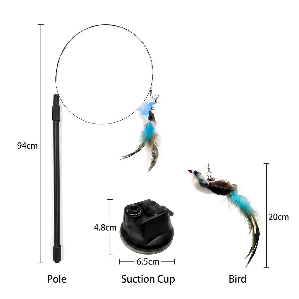 Hands-Free Interactive Cat Wand Toy with Natural Feathers & Suction Cup