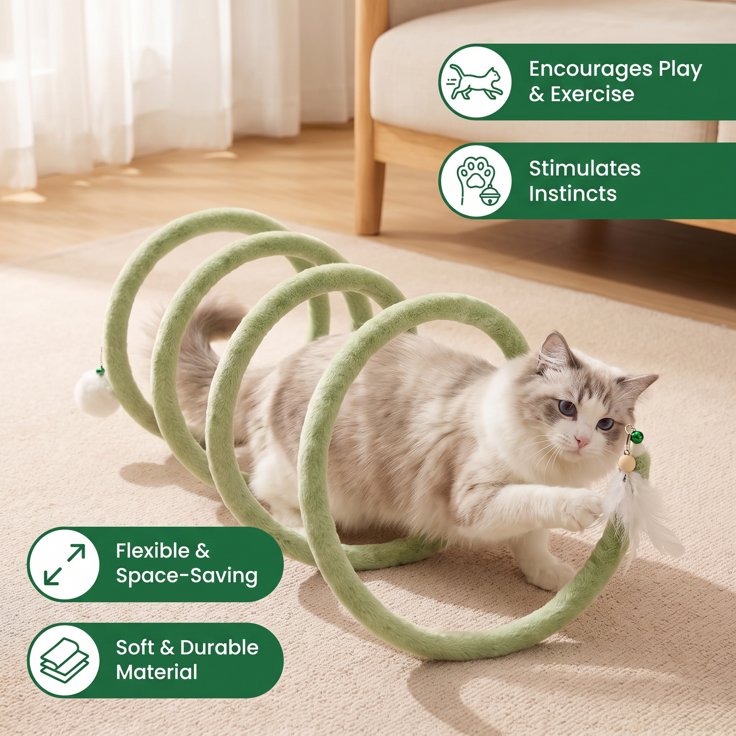 Foldable Spiral Cat Play Tunnel with Hanging Bell