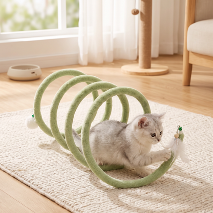 Foldable Spiral Cat Play Tunnel with Hanging Bell