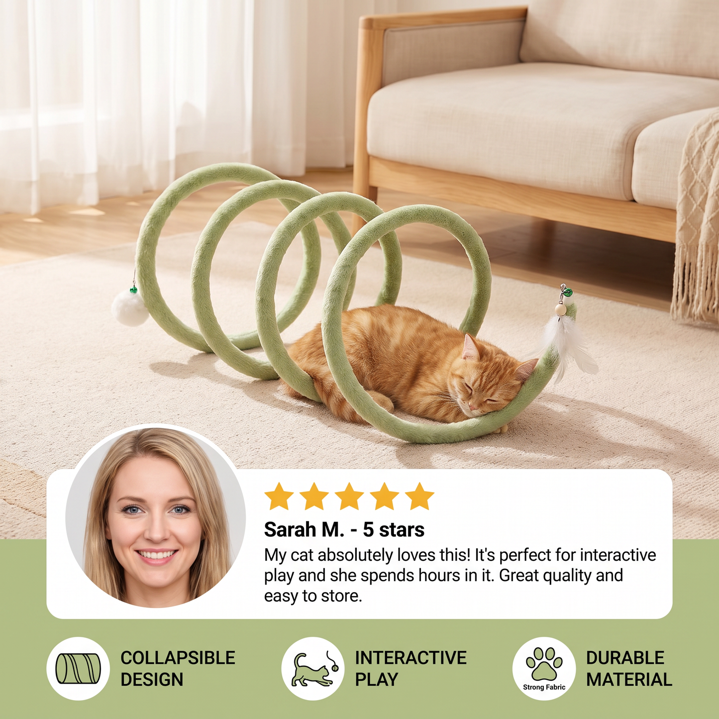 Foldable Spiral Cat Play Tunnel with Hanging Bell