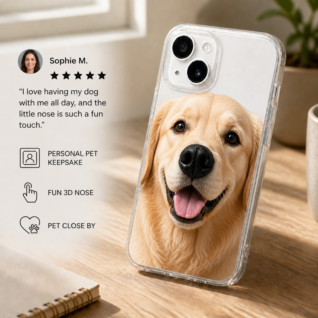 Personalized Pet Photo Phone Case with 3D Squeezable Nose