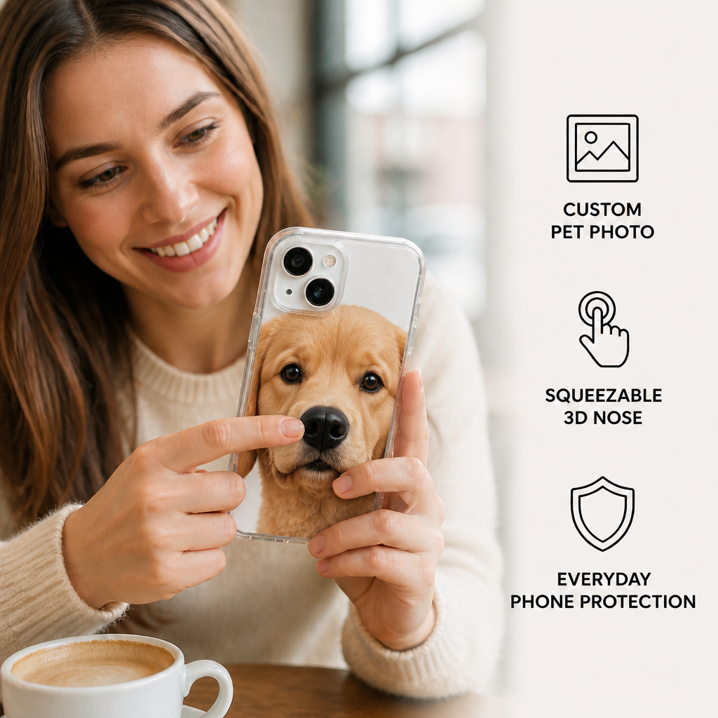 Personalized Pet Photo Phone Case with 3D Squeezable Nose