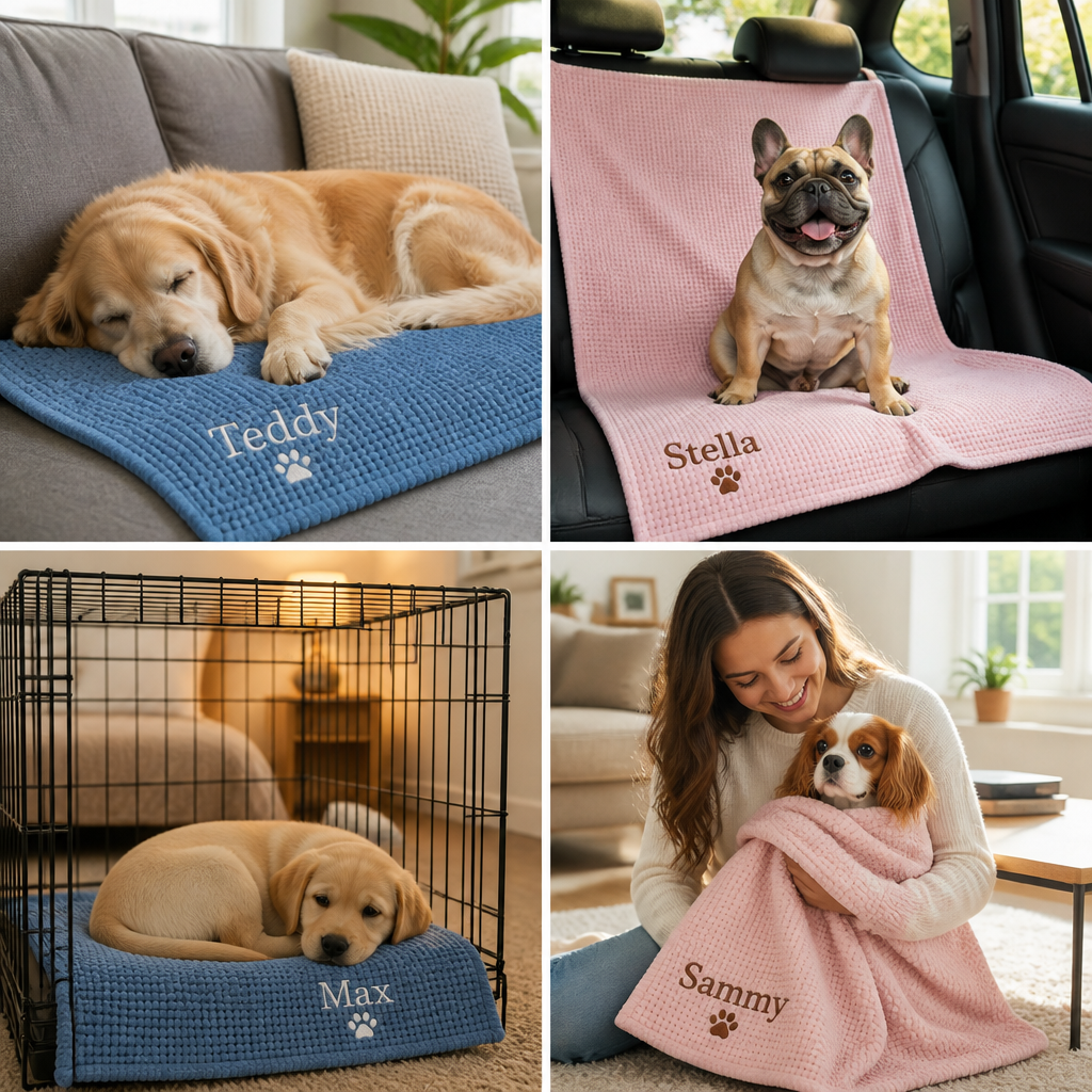 Personalized Fluffy Dog Blanket with Custom Embroidery