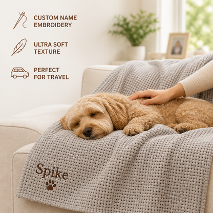 Personalized Fluffy Dog Blanket with Custom Embroidery