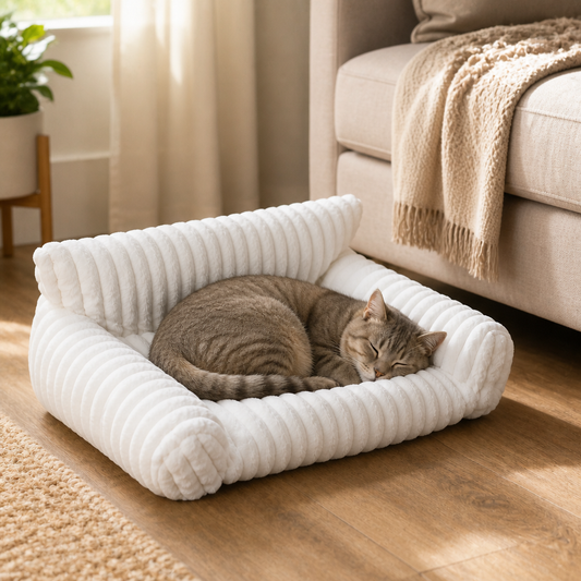 Fluffy Cloud Cat Sofa Bed with Soft Bolsters & Washable Covers