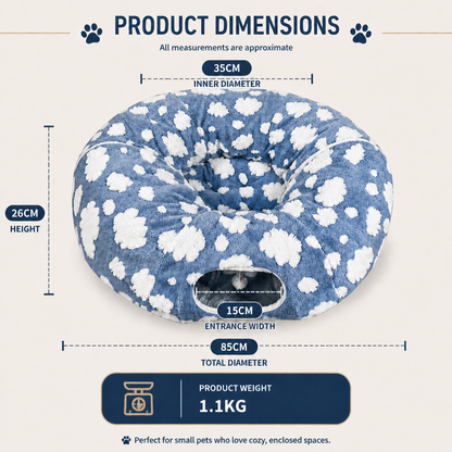 Fluffy 2-in-1 Pet Play Tunnel & Calming Bed with Cozy Blanket and Peekaboo Hole