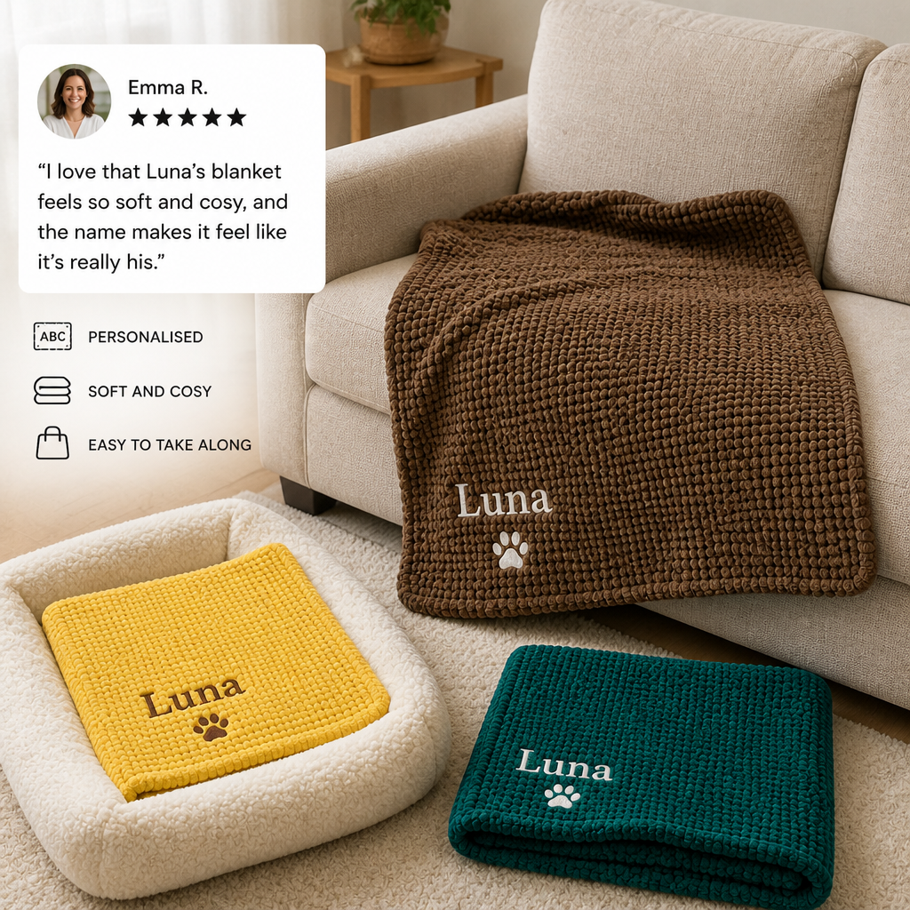 Personalized Fluffy Dog Blanket with Custom Embroidery