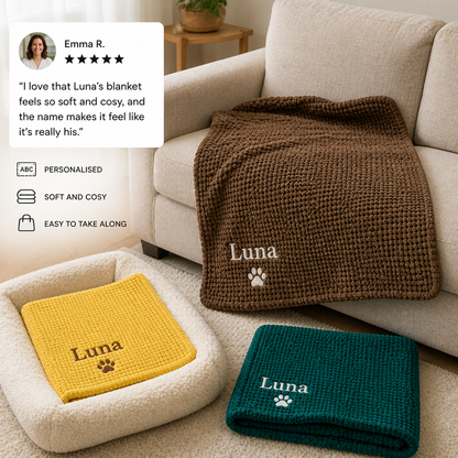 Personalized Fluffy Dog Blanket with Custom Embroidery