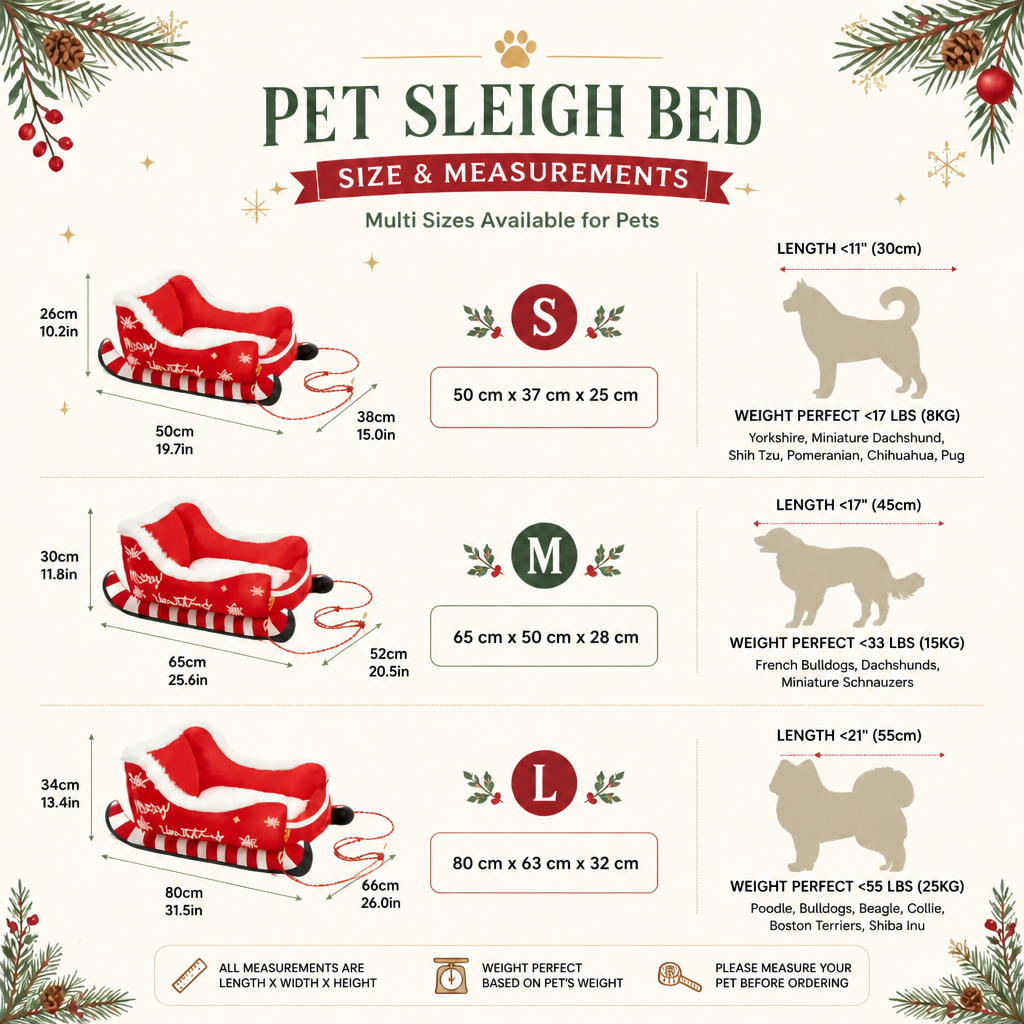 Christmas Sleigh-Shaped Plush Pet Bed with Washable Waterproof Cover