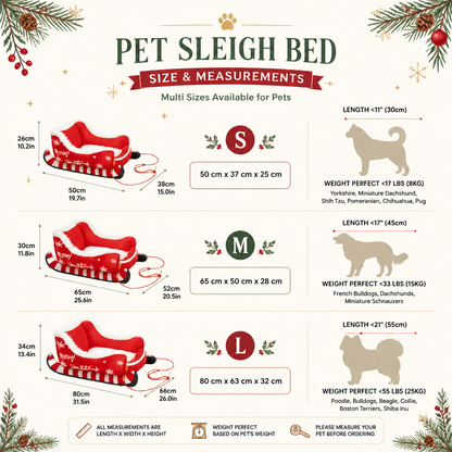 Christmas Sleigh-Shaped Plush Pet Bed with Washable Waterproof Cover