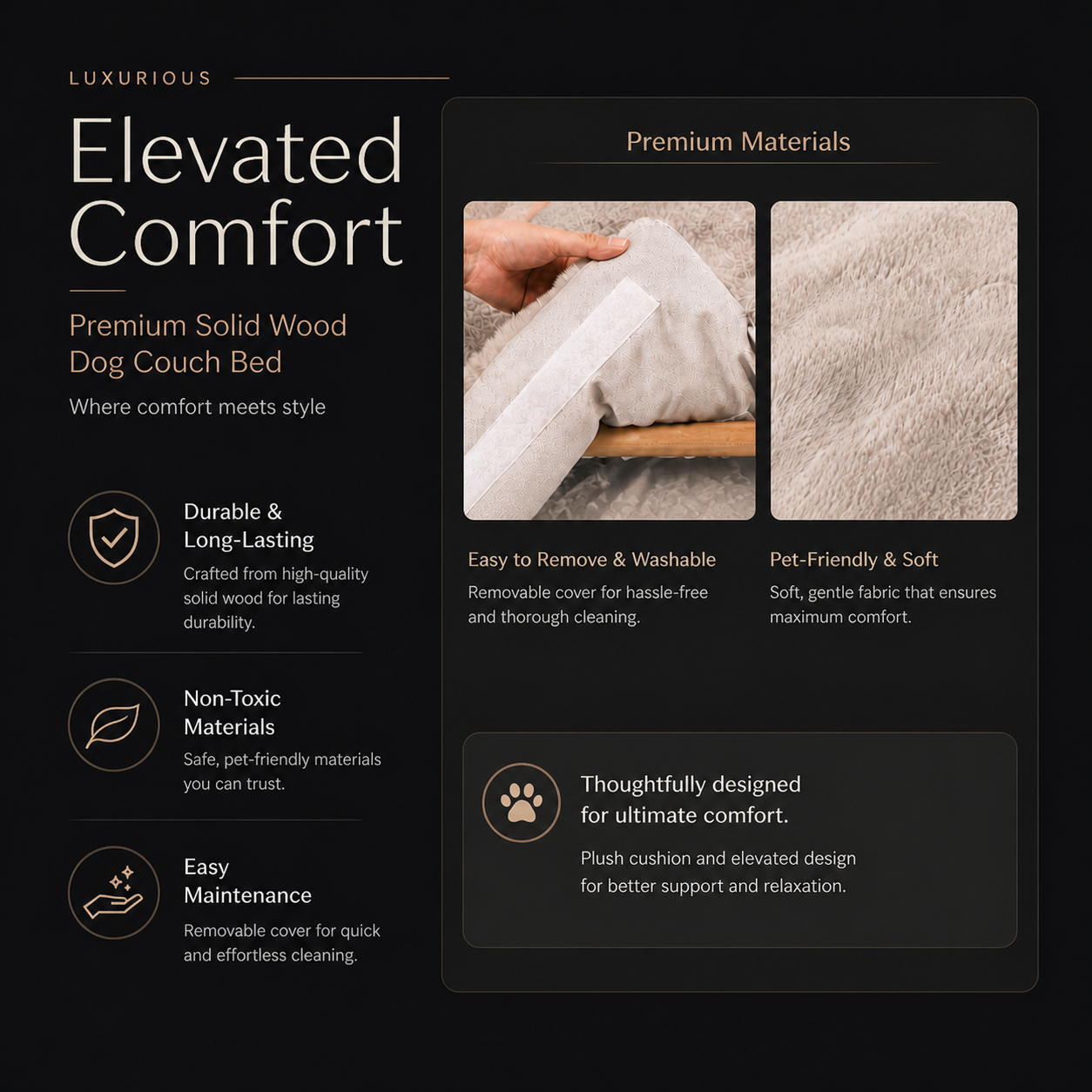 Luxury Elevated Solid Wood Dog Couch Bed