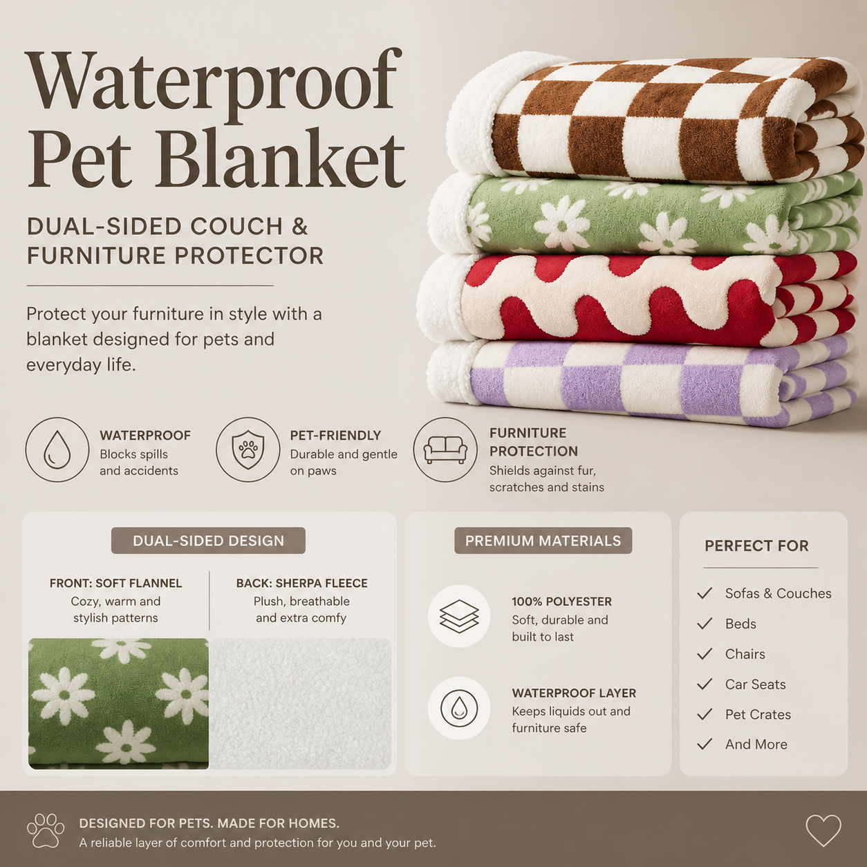 Waterproof Pet Blanket – Dual-Sided Couch & Furniture Protector