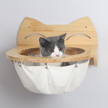 Hanging wooden cat basket