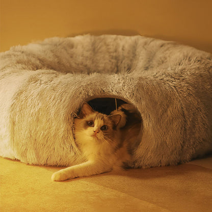 Plush Tunnel Play Bed for Cats