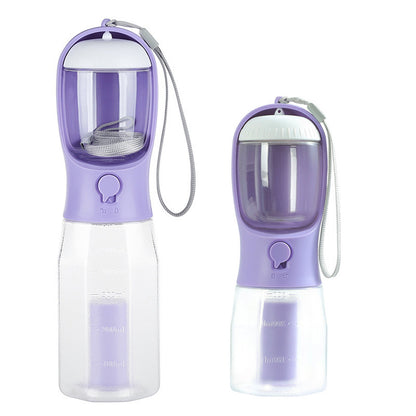 3 in 1 portable dog water bottle with food container and poop bag