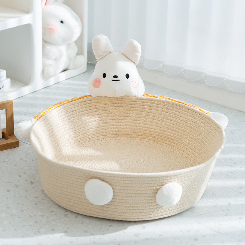 Hand-woven Cotton Rope Cat Bed with animal design