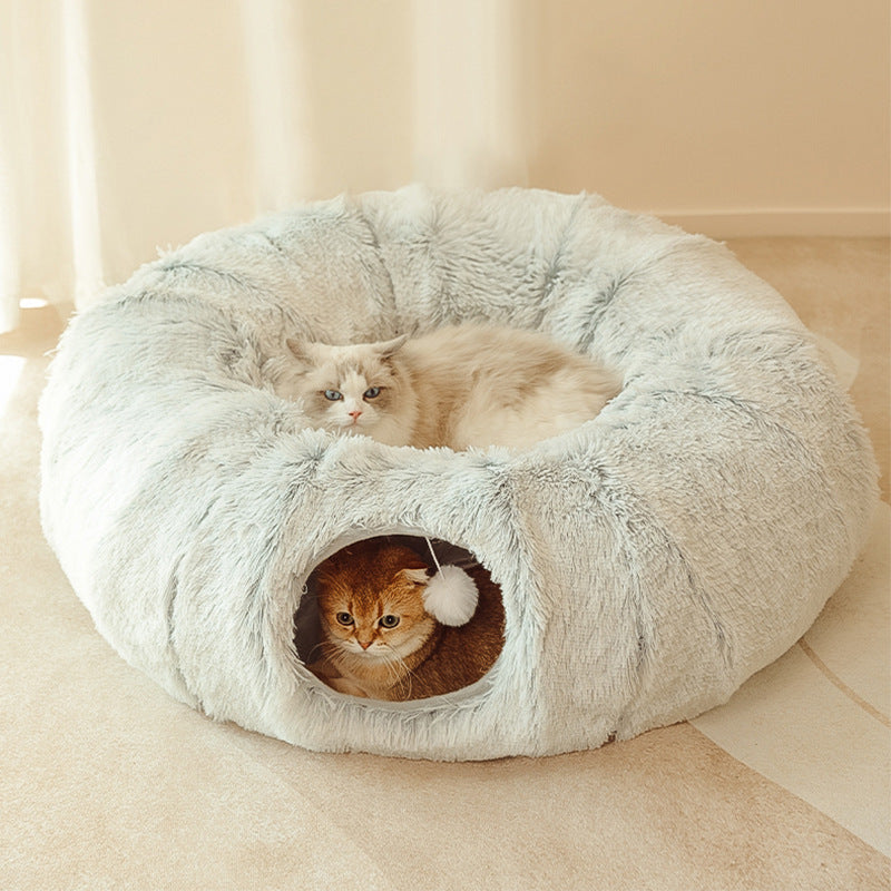 Plush Tunnel Play Bed for Cats