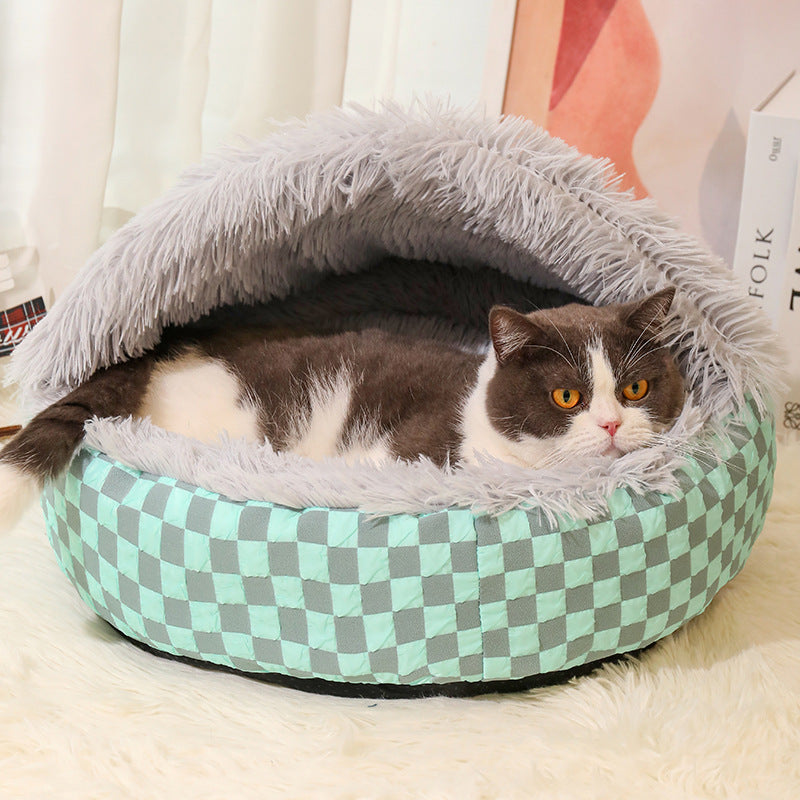 Chequered 2in1 Cat Cave Bed