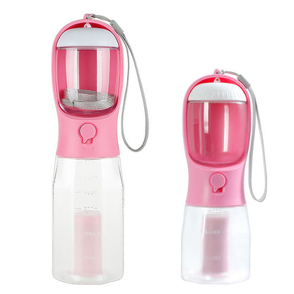 3 in 1 portable dog water bottle with food container and poop bag