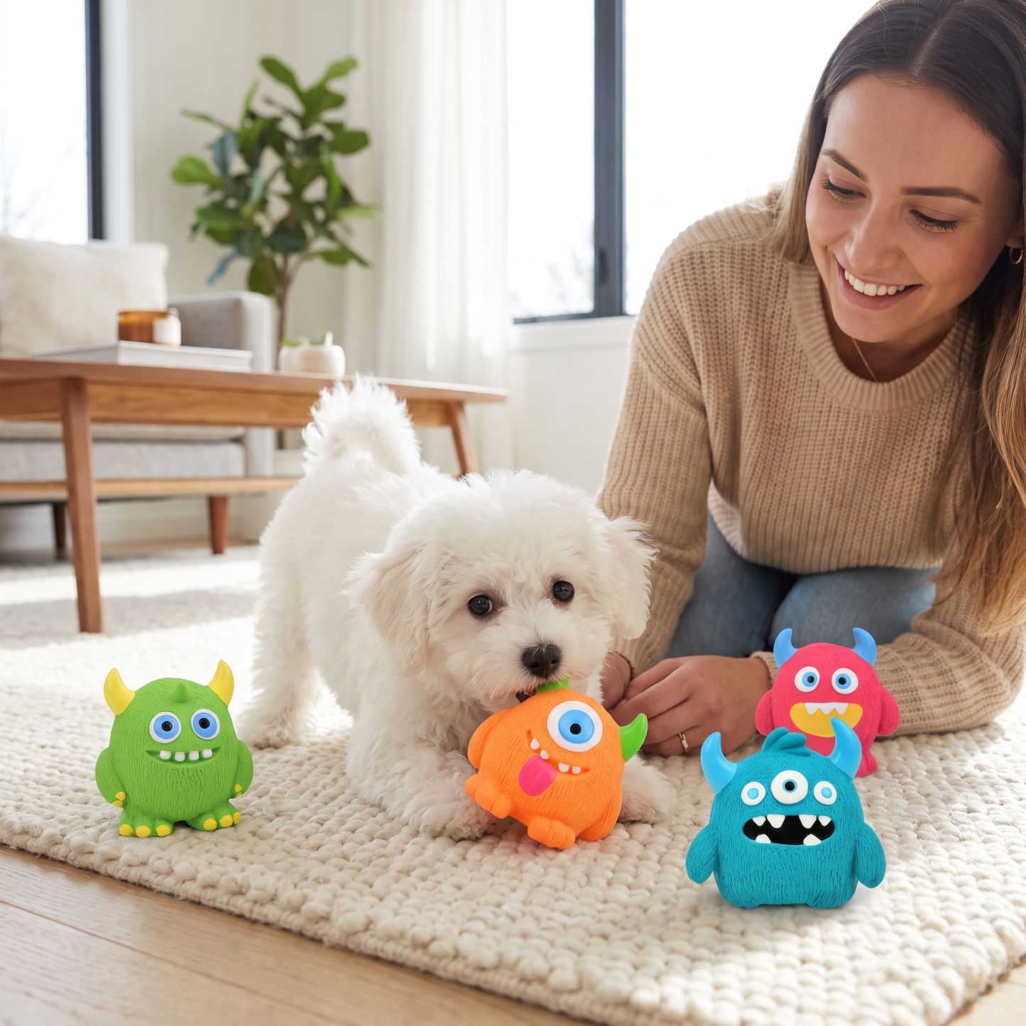 Durable Eco-Friendly Monster Teeth Cleaning Latex Squeaky Dog Toy