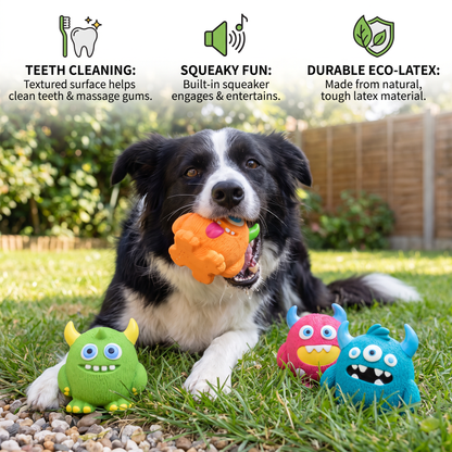 Durable Eco-Friendly Monster Teeth Cleaning Latex Squeaky Dog Toy