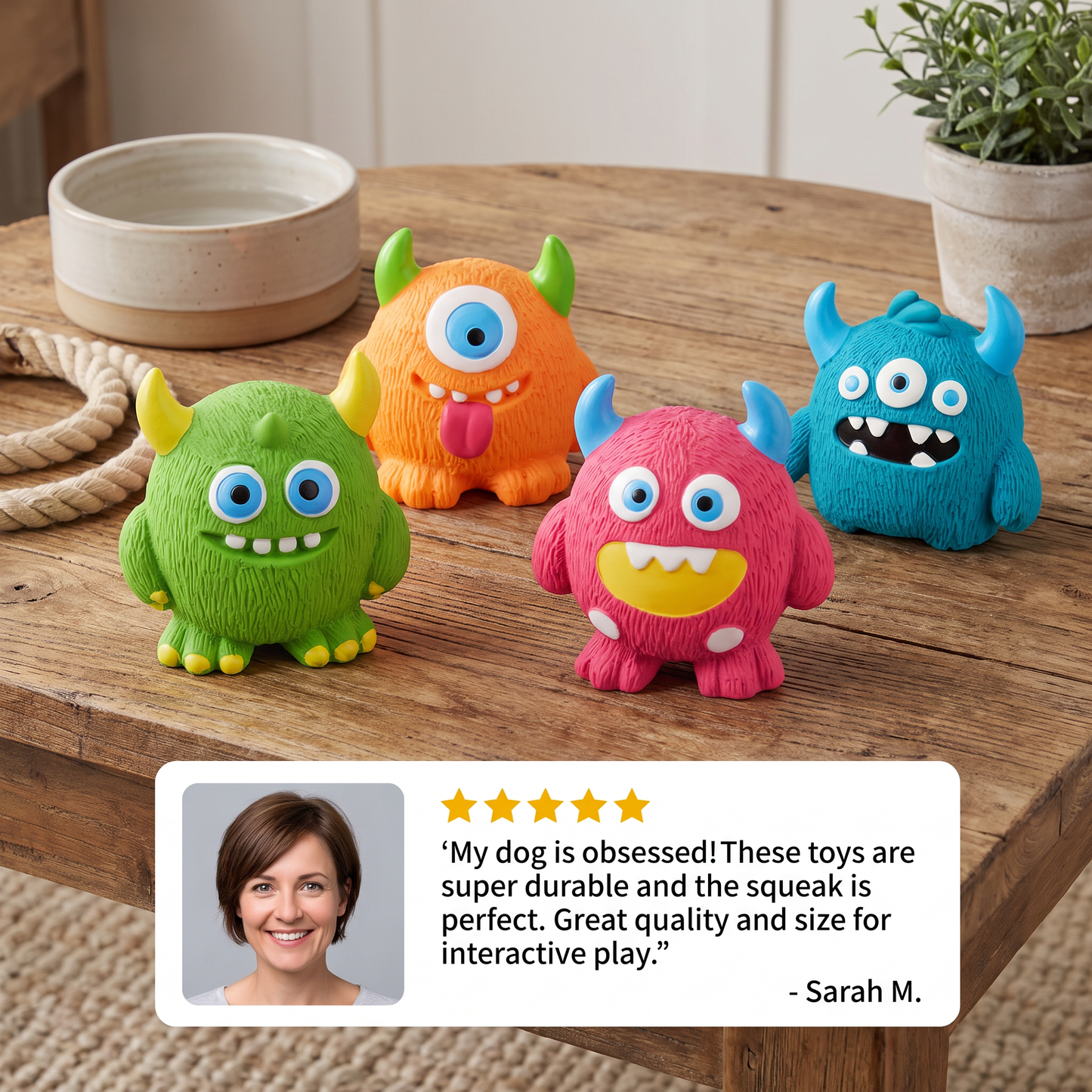 Durable Eco-Friendly Monster Teeth Cleaning Latex Squeaky Dog Toy