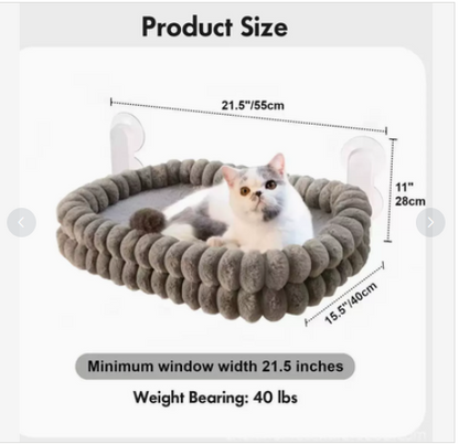 Fluffy Cordless Folding Cat Window Hammock with Strong Suction Cups & Washable Cover