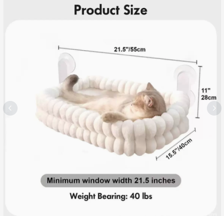 Fluffy Cordless Folding Cat Window Hammock with Strong Suction Cups & Washable Cover