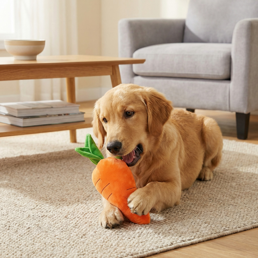 Squeaky carrot dog toy for stress relief and play time