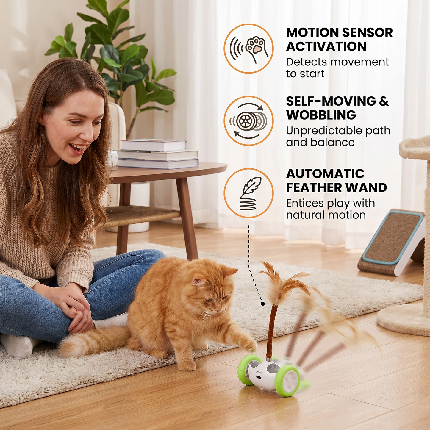 Self-Moving Feather Cat Teaser Toy