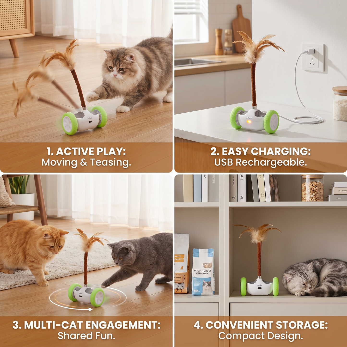 Self-Moving Feather Cat Teaser Toy