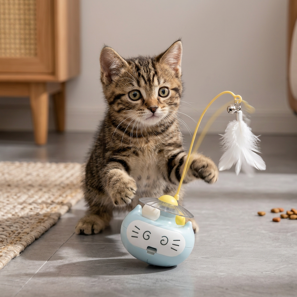 3in1 Interactive Catnip Cat Toy with Feather Wand & Bell