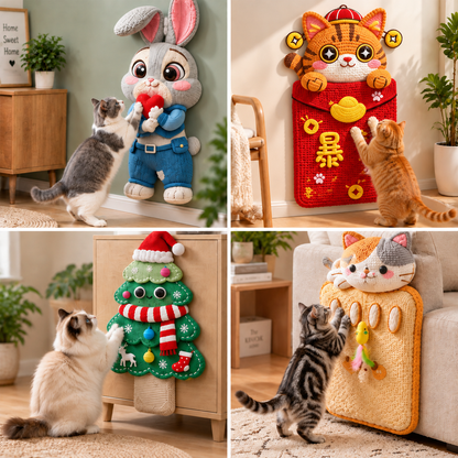 2in1 Woven Self-Adhesive Cat Scratching Mat & Furniture Protector with Interactive Toy