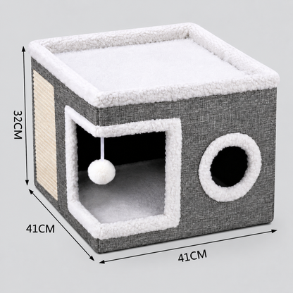 Modern Foldable Cat House with Double-Sided All-Season Cushion & Hanging Toys