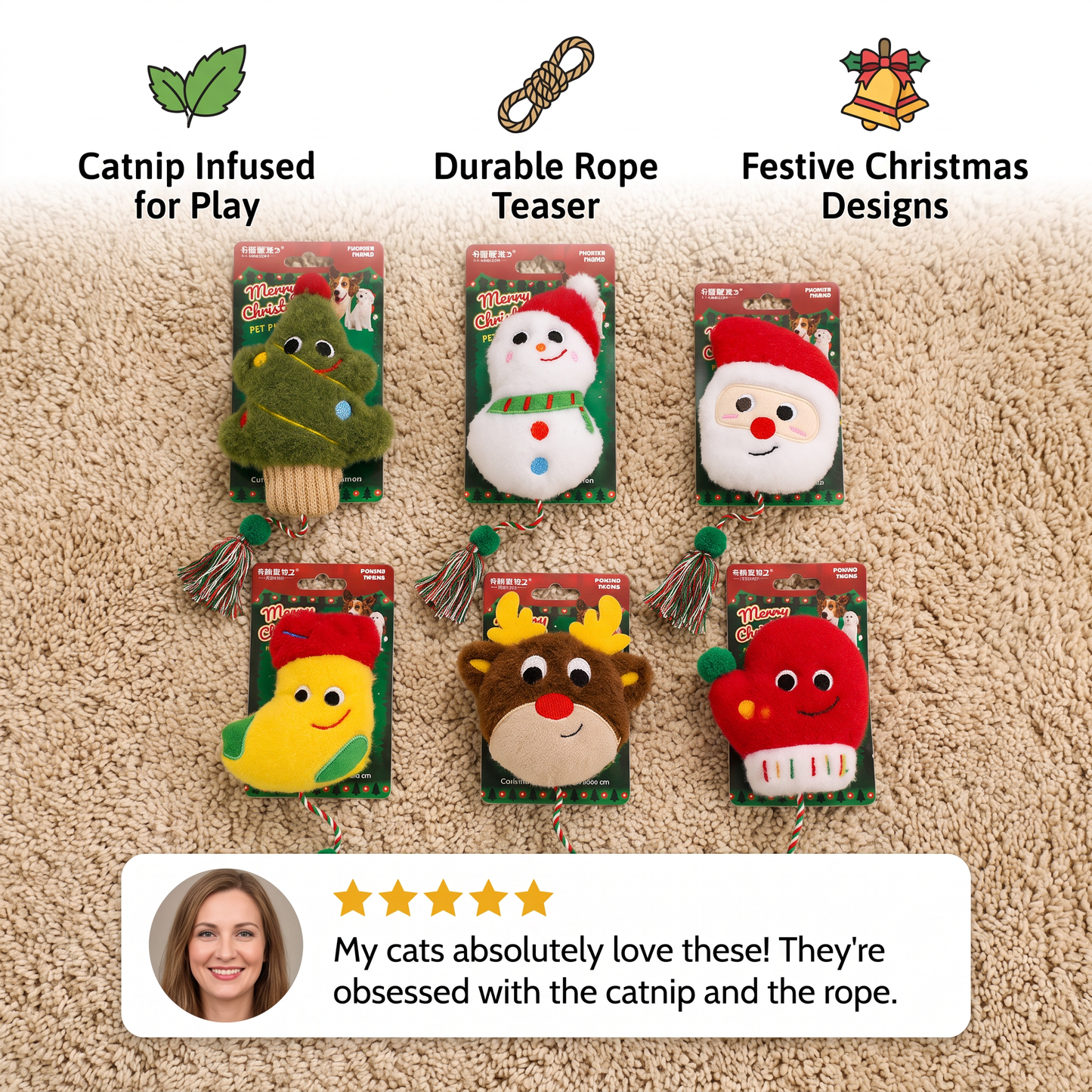 Christmas Catnip Rope Teaser Cat Toy