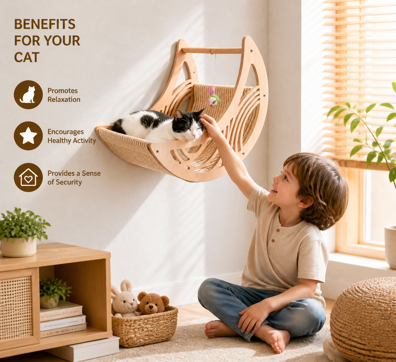 Modern Wooden Moon & Star Wall-Mounted Cat Climbing Shelves & Bed Set