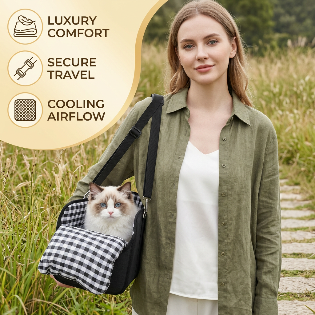 Safe Small Dog & Cat Car Travel Carrier with Safety Leash & Non-Slip Base