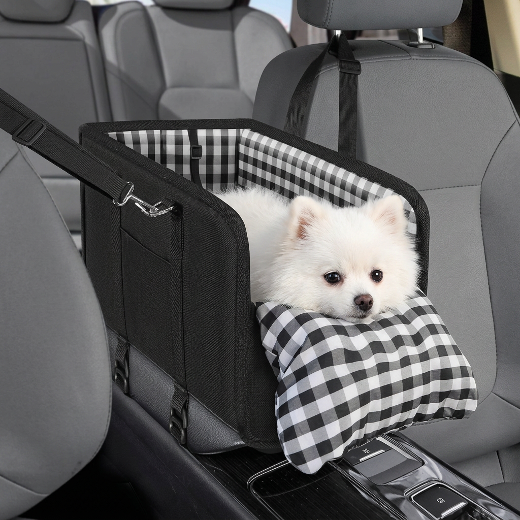 Safe Small Dog & Cat Car Travel Carrier with Safety Leash & Non-Slip Base