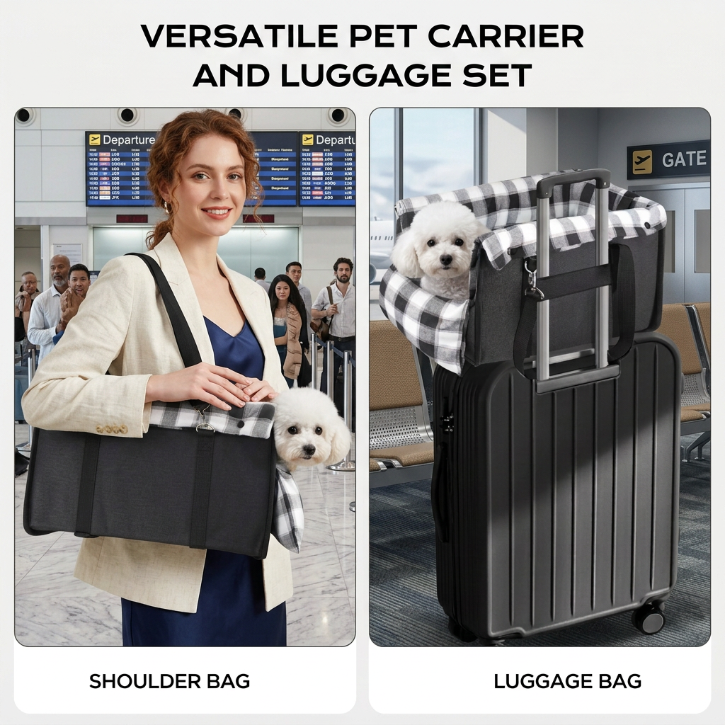 Safe Small Dog & Cat Car Travel Carrier with Safety Leash & Non-Slip Base