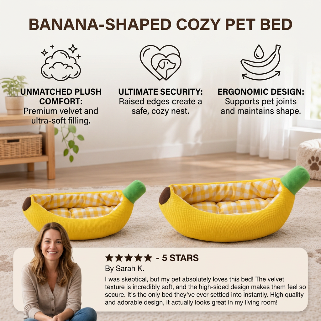 Banana-Shaped Cozy Pet Bed for Dogs