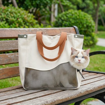 Breathable Canvas Cat Carrier Tote Bag with Mesh Window