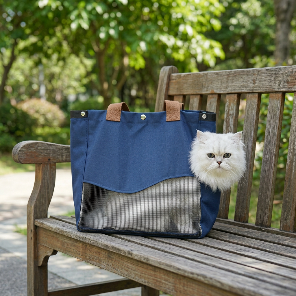 Breathable Canvas Cat Carrier Tote Bag with Mesh Window